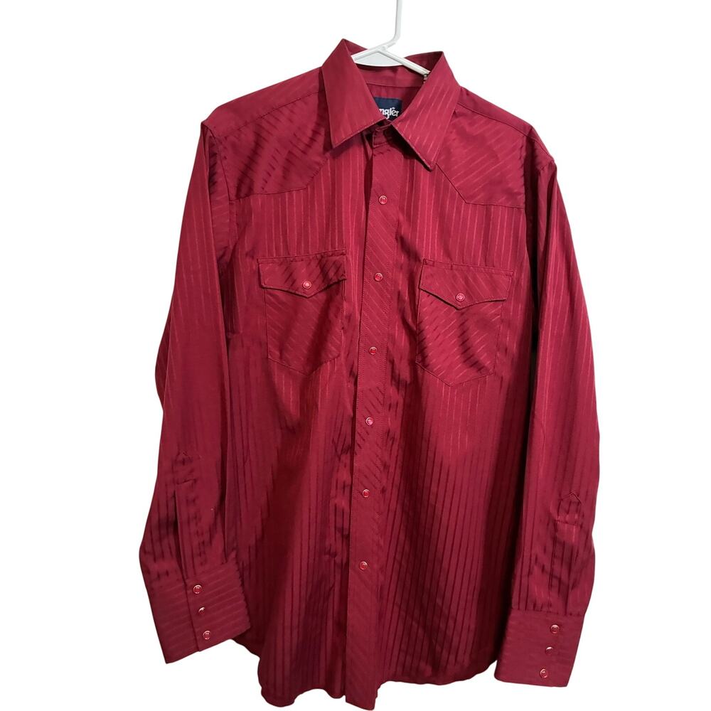 Wrangler Mens M Red Pearl Snap Western Shirt Tonal Stripe Cowboy Rodeo